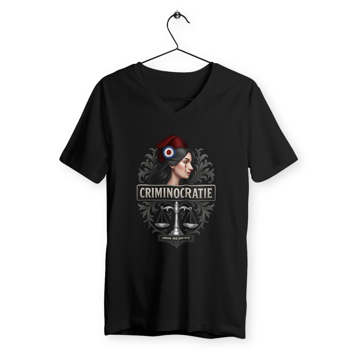 T-shirt Homme Coton BIO Col V  - CRIMINOCRATIE - Image