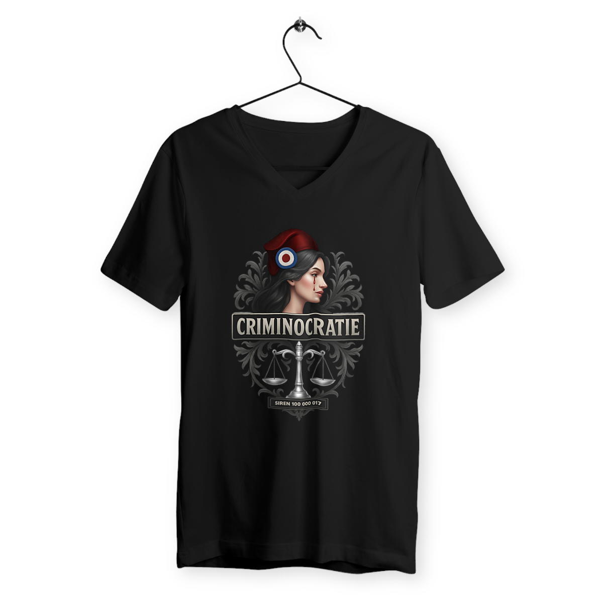 T-shirt Homme Coton BIO Col V  - CRIMINOCRATIE - Image