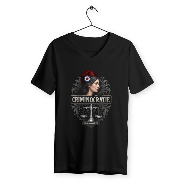 T-shirt Homme Coton BIO Col V  - CRIMINOCRATIE - Image